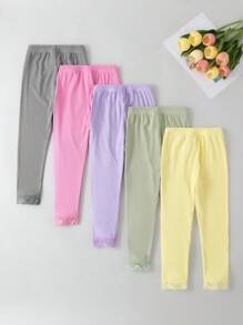 5-Pack Girls Solid Color Basic Leggings, Casual Style - Multicolor - View 2