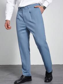 Manfinity Mode Plus Size Men Casual Solid Color Formal Pants, Commuter Wear - Baby Blue - View 4