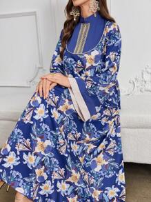 Al Najma Fashionable Retro Printed Dress, Casual & Elegant Design For Spring, Versatile For Work & Daily Wear, Kaftan & Jalabiya
