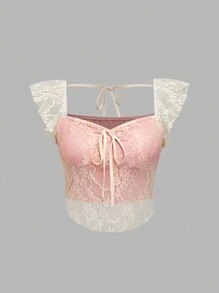 Calvaya Getailleerde cropped top met vetersluiting voor dames