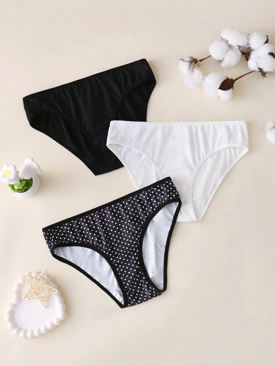 Set de 3 piezas de ropa interior informal y linda con estampado de lunares para adolescentes - Multicolor - Ver 1