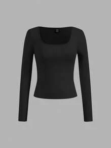 SHEIN EZwear 3件組女款休閒純色黑色、鈷藍色、白色短袖修身短版T恤，適合秋冬，日常上班穿搭上衣 - 彩色 - 查看 6