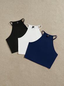 SHEIN EZwear 3件套黑色、白色、藏青色女士休闲背心，适合夏季穿着 - 彩色 - 查看 3
