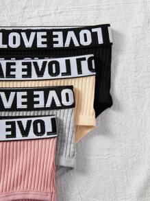 Teen Girls Letter Print Basic Rib-Knit Seamless Briefs, 4-Pack - Multicolor - View 3