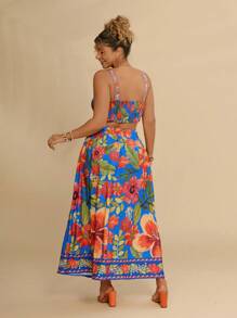 Travachic 2pcs Plus Size Floral Print Vest & Skirt Set, Casual Holiday Style - Multicolor - View 2