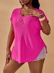 Slaydiva 2025 新款女式狂欢/复活节、老钱风格、乡村音乐会、外出、仙女风、节日、热带度假、女士夏季、夏季、狂欢、欧洲夏季、春季、西部风大码休闲纯色 V 领短袖 T 恤 - 玫紅色 - 查看 12