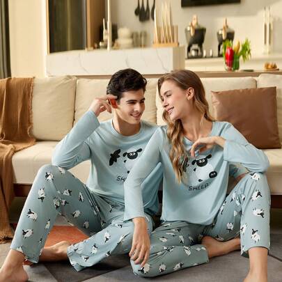 Women Sheep Printed Long Sleeve Pajama Set