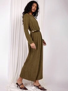 COSMINA 女式前扣长袖休闲长裙 - 棕色 - 查看 5