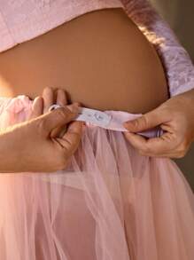 SHEIN 2pcs Maternity Lace Long Sleeve Top And Skirt Outfit, Photo Shoot/Portrait Dress