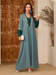 Al Najma Elaborately Crafted Beaded & Embroidered Loose Abaya Dress For Women, Arabian Dresses