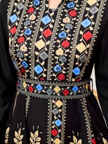 Teen Girls Elegant Print Floral Hem Long Sleeve Waisted Midi Dress, Colorful Fashion, Suitable For Spring/Summer,Holiday,Summer,Travel - Multicolor - View 5