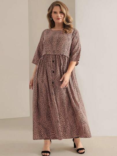Vestido de Uso Diário Simples de Plus Size, Primavera/Verão, Vestidos Elegantes para Mulheres, Vestido Floral Feminino