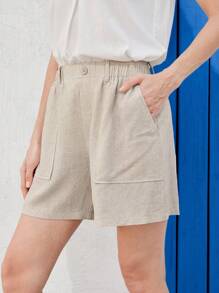 EMERY ROSE Women's Solid Color Vacation Casual Shorts With Dual Pockets - Apricot - View 1