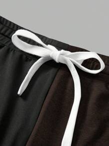 Slaydiva Herbst Lässig einfacher Kapuzenjacken schwarzer und grauer Mantel und schlanke, farblich abgestimmte Hosen Damen Zweiteiler-H