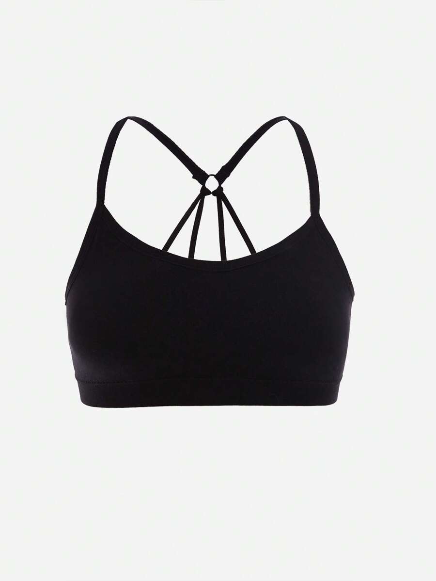 1pc Black Solid Color Seamless Wireless Crop Top Camisole Undershirt For Teen Girls - Multicolor - View 1