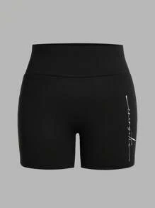 SHEIN LUNE 4pcs Set Plus Size Women High Waist Shorts, Casual Handwritten English Graphic Pattern, Suitable For Summer Suitable For Going Out Women's Sportswear