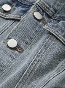 Livesso Mono de peto sin mangas con lavado y desgaste en estilo western para mujer, ropa de vuelta al colegio para otoño/invierno - Azul - Ver 3