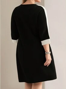 EMERY ROSE Abito nero casual e minimale di tutti i giorni, taglie comode - Bianco e nero - Visualizzare 2