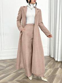 Modelyn Women's Woven Grey Collared Long Sleeve Slim Fit Suit Set - Brown - View 4