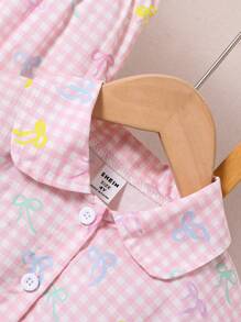 Young Girl' Classic Plaid Bow Ribbon Print Long Sleeve Top And Pants 2pcs Sets, Casual Comfortable Home Wear,Summer Travel - Multicolor - View 5