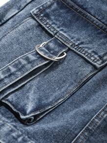 DAZY Falda vaquera con detalles de bolsillo lavada y desgastada para mujer, ropa de otoño - Azul - Ver 6