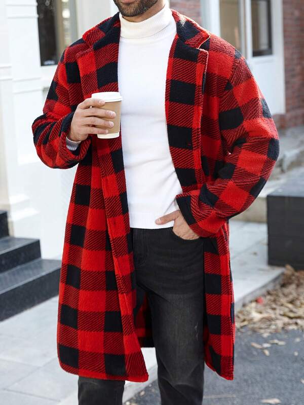 Manfinity Homme Plus Size Men's Simple Fashion Casual Woolen Jacket, Everyday Wear