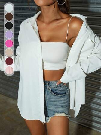 Curved Hem Drop Shoulder Blouse Women Shirt,Long Sleeve Tops Fall Cloth For Women