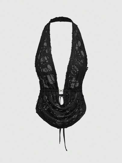 ROMWE Fairycore Spring/Summer Valentine's Day Women's Retro Y2K Subculture Streetwear Sexy Draped Neck Tank Top With Textured Fabric