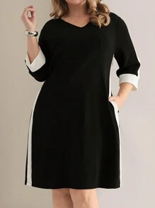 EMERY ROSE Abito nero casual e minimale di tutti i giorni, taglie comode - Bianco e nero - Visualizzare 5