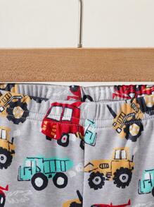 2pcs Baby Boy Cute Cartoon Car Printed Snug Fit T-Shirt And Shorts Set - Grey - View 4