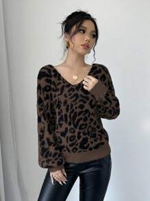 Chiquease Leopard Print Casual & Fashionable Pullover Sweater, Daily Wear Knit Pullover Fall Winter Sweater - Multicolor - View 6