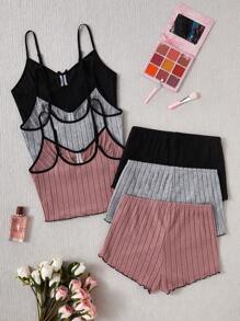 SHEIN Women's Bow Decor Spaghetti Strap Cami Top & Shorts Casual 2 Pieces Set Outfit - Multicolor - View 2