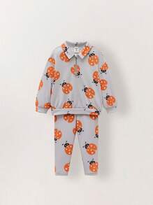 SHEIN Infant/Toddler Boys' Front Zipper Long Sleeve All Over Print Minimalist Top And Pants Set - Multicolor - View 1