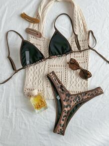 Swim Vcay Women's Summer Leopard Print Spaghetti Strap Camisole And High Cut Bikini Bottom 2 Pieces Swimwear Set - Multicolor - View 2