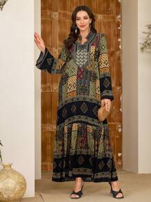 Al Najma Vestido largo floral casual y conservador para mujer