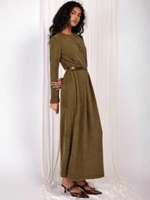 COSMINA 女式前扣长袖休闲长裙 - 棕色 - 查看 3