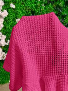 Slaydiva 2 pièces/set Débardeur et short de couleur unie avec motif ajouré - Rose vif - Voir 6