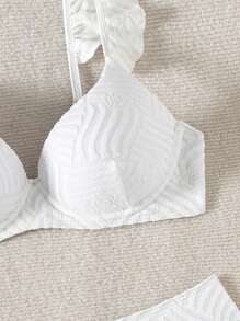 Summer Solid Color Textured Fabric White Pushup Halter Neck Women Bikini Set