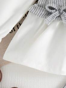 Souflis Souflis Toddler/Baby Girls Solid Color Patchwork Bow Decor Casual Top And Pants Set - Grey - View 3