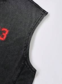 ROMWE MEN Street Life Men's Racing Loose Fit Pieced Washed Distressed Tank Top - Black - View 4