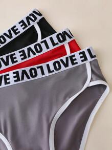 3pcs Sports Casual Letter Elastic Waistband Underwear For Teen Girls - Multicolor - View 3