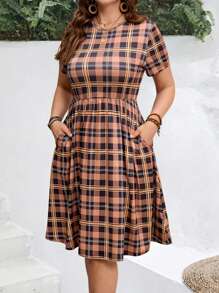 EMERY ROSE 大码简约休闲日常连衣裙，女士波西米亚风/夏季，女士度假装 - 棕色 - 查看 3