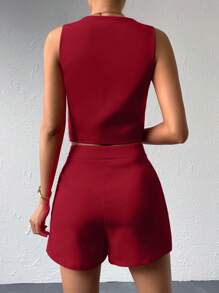 Aveloria Affinna Solid Button Front Waistcoat & Shorts Workwear 