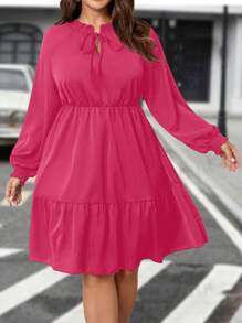 SHEIN LUNE 大码休闲纯色灯笼袖连衣裙