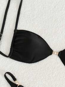 Bộ bikini dây mảnh hở lưng gợi cảm 2 món/bộ màu đen và quần bó cao mùa hè - màu đen - Xem 5