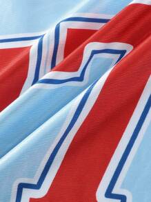 ROMWE MEN Prep Men's Jersey Loose Letter Print Short Sleeve Sports Polo Football Jersey Style Shirt, Streetwear Style - Blue - View 6