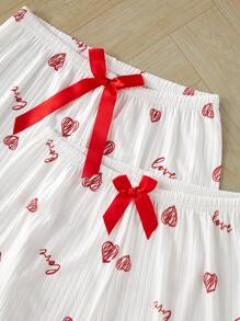 女士 3 件套心形印花吊带背心和裤子睡衣套装，情人节服装 - 彩色 - 查看 6