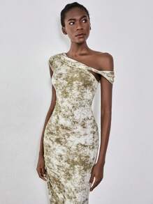 Chiquease Fashionable Tie-Dye Floral Asymmetric Twist Slit Maxi Dress