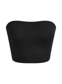 SHEIN LUNE 女士纯色抹胸上衣，简约合身，休闲日常穿着 - 彩色 - 查看 5