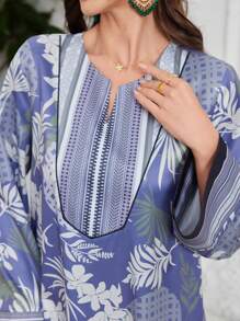 Al Najma 2025 Spring & Summer New Vintage Fashion Retro Print Patchwork Loose Long Dress, Kaftan & Jalabiya - Multicolor - View 3